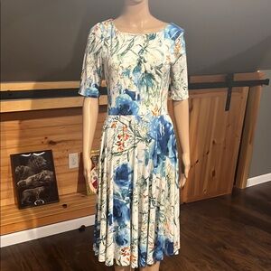 Marc Bouwer Blue and White Floral Midi Dress